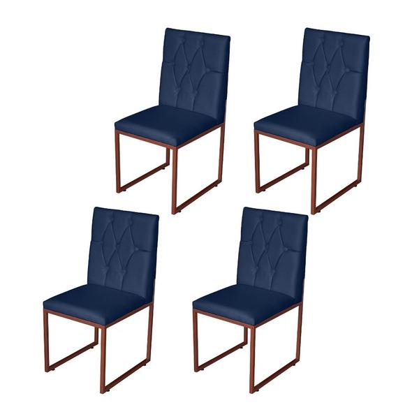Kit 4 Cadeira de Jantar Escritorio Industrial Malta Capitonê Ferro Bronze Suede Azul Marinho - Móveis Mafer Imagem de Kit 4 Cadeira de Jantar Escritorio Industrial Malta Capitonê Ferro Bronze Suede Azul Marinho - Móveis Mafer