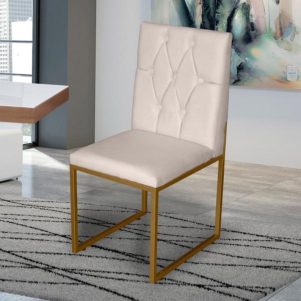 Imagem de Kit 4 Cadeira de Jantar Escritorio Industrial Malta Capitonê Ferro Dourado material sintético Bege - Móveis Mafer