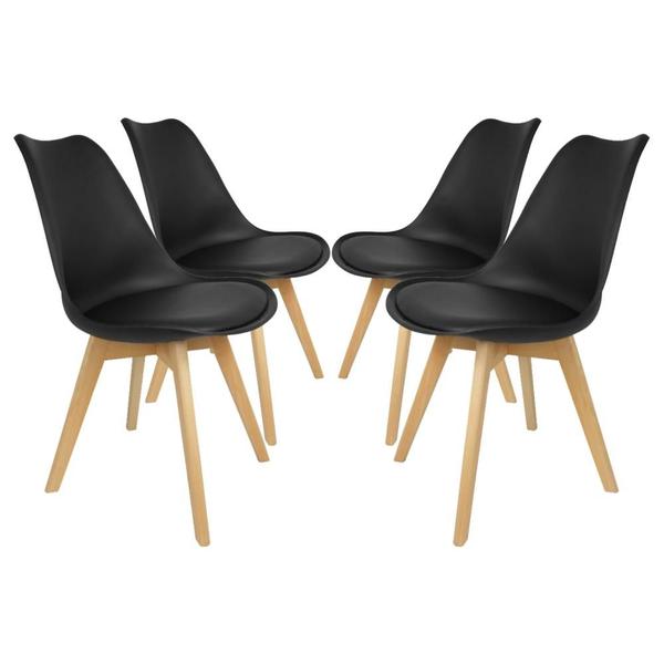 Kit 4 Cadeira Eames Leda Preta Polipropileno Couro PU Jantar Escritório 130kg - EVOLUX Kit 4 Cadeira Eames Leda Preta Polipropileno Couro PU Jantar Escritório 130kg - EVOLUX