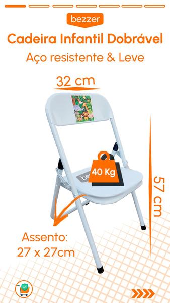 Kit 4 Cadeira Infantil Dobrável Em Aço Resistente Até 40 Kg Ideal P/ Crianças Cores Estampas Divertidas Não Risca Chão - Utilaço Imagem de Kit 4 Cadeira Infantil Dobrável Em Aço Resistente Até 40 Kg Ideal P/ Crianças Cores Estampas Divertidas Não Risca Chão