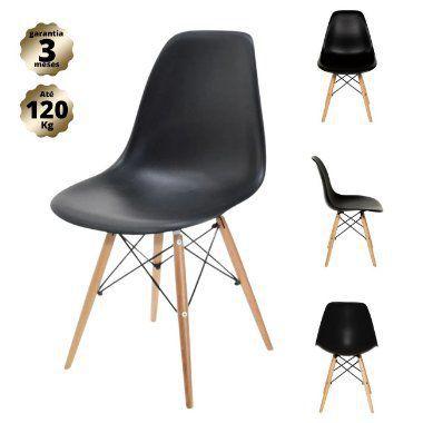 Imagem de Kit 4 Cadeiras Charles Eames Eiffel Wood Design - Preta