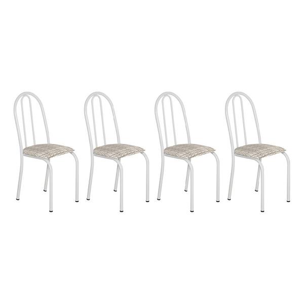 Kit 4 Cadeiras de Cozinha Califórnia Estampado Rattan Bege Pés de Ferro Branco - Pallazio Imagem de Kit 4 Cadeiras de Cozinha Califórnia Estampado Rattan Bege Pés de Ferro Branco - Pallazio