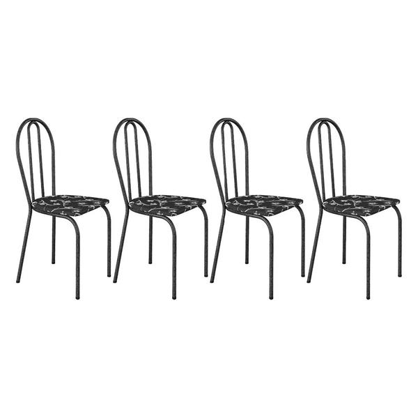 Imagem de Kit 4 Cadeiras de Cozinha Texas Estampado Preto Florido Pés de Ferro Cromo Preto - Pallazio