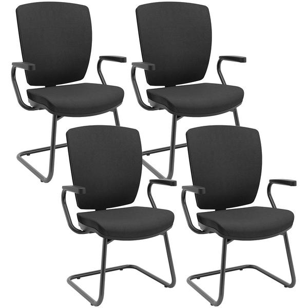 Imagem de Kit 4 Cadeiras de Escritório Fixa Executiva Office Preto Slim Alta Flexi P03 PoliésterPreto -Lyam