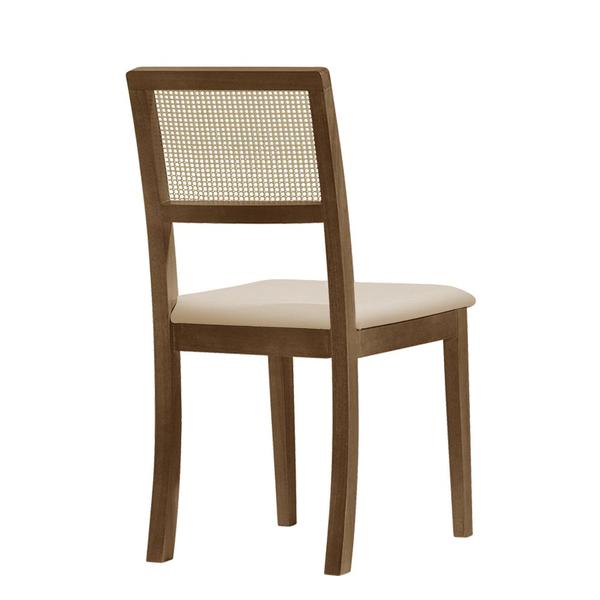 Imagem de Kit 4 Cadeiras de Jantar Madeira Maciça Imbuia Encosto Telinha  Palha Estofada Veludo Bege Rubi