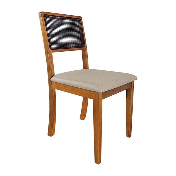 Imagem de Kit 4 Cadeiras de Jantar Palha Estofada Linho Bege Encosto em Tela Rubi Premium Madeira Maciça Mel