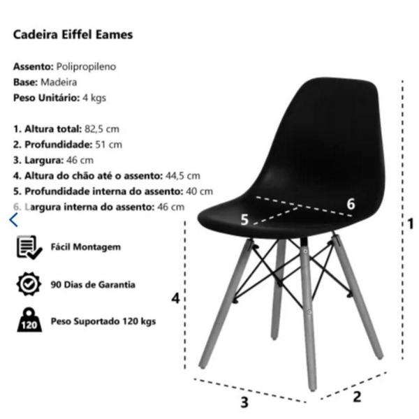 Imagem de Kit 4 Cadeiras Eiffel Eames Dsw Preta Base Madeira