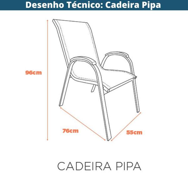 Imagem de Kit 4 Cadeiras Empilhável com Braço Pipa Maresias Fratini 96 cm altura Alumínio e Assento Tela Fendi