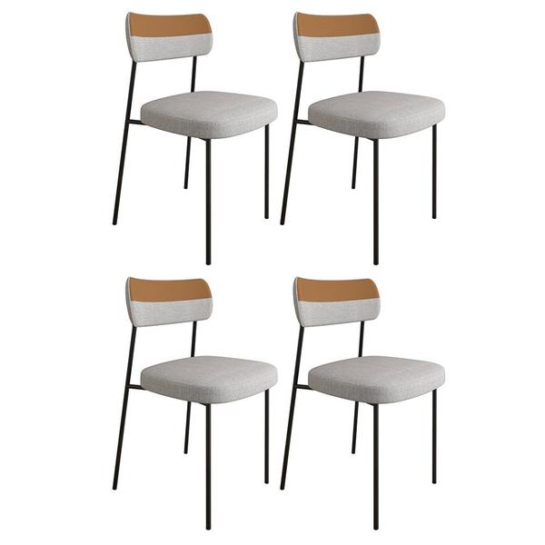 Imagem de Kit 4 Cadeiras Estofadas Milli Corano/Linho F02 Caramelo/Cinza - Mpozenato