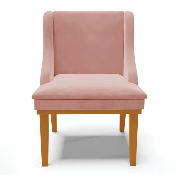 Imagem de Kit 4 Cadeiras Estofadas para Sala de Jantar Base Fixa de Madeira Castanho Lia Veludo Rosê - Ibiza