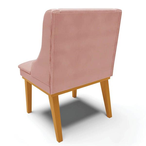 Imagem de Kit 4 Cadeiras Estofadas para Sala de Jantar Base Fixa de Madeira Castanho Lia Veludo Rosê - Ibiza