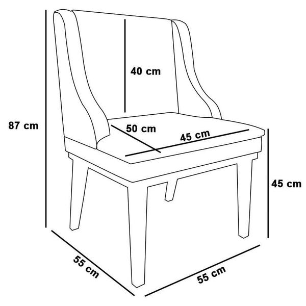 Imagem de Kit 4 Cadeiras Estofadas Para Sala De Jantar Base Fixa De Madeira Preto Lia Veludo Luxo Off White