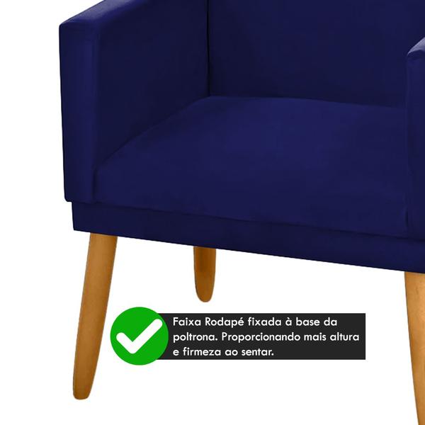 Imagem de Kit 4 Cadeiras Poltronas Para Sala de Estar Recepção Escritório Decorativa Nina Pés Madeira Palito C/ Rodapé Suede Azul Marinho