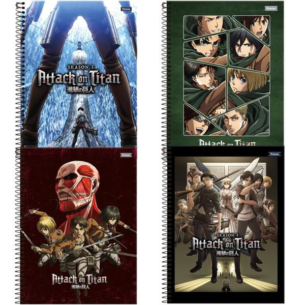 Imagem de Kit 4 Caderno Attack on Titan Universitário Espiral - Foroni