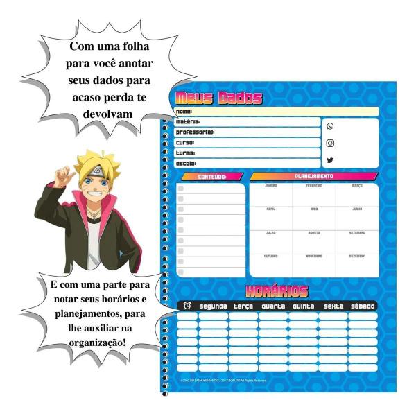 Imagem de Kit 4 Caderno Boruto Grande Adesivo Pauta Arame Capa Dura