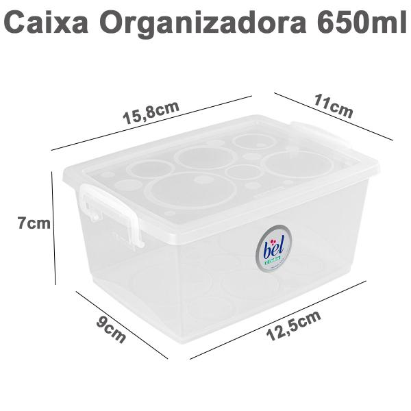 Imagem de kit 4 Caixa Organizadora Pequena Tampa com Trava 650ml Pote Multiuso Empilhável Plástico Ordene