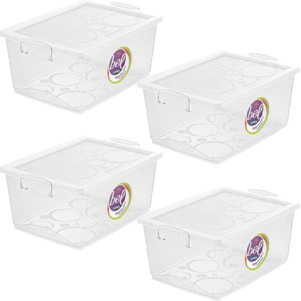 Kit 4 Caixa Organizadora Plástica 4 Litros Ordene Trava Tampa Empilhável Cesto Organizador Multiuso Imagem de Kit 4 Caixa Organizadora Plástica 4 Litros Ordene Trava Tampa Empilhável Cesto Organizador Multiuso