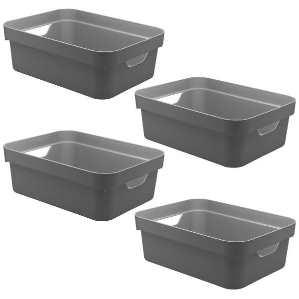 Kit 4 Caixa Plástica 10,5L Organizadora Multiuso OU Cinza Imagem de Kit 4 Caixa Plástica 10,5L Organizadora Multiuso OU Cinza