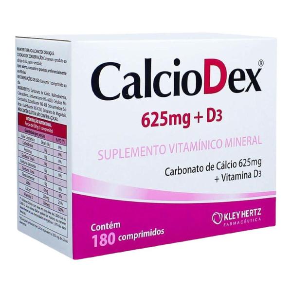 Imagem de Kit 4 caixas Calciodex 625MG + D3 com 180 Comprimidos - Kley Hertz