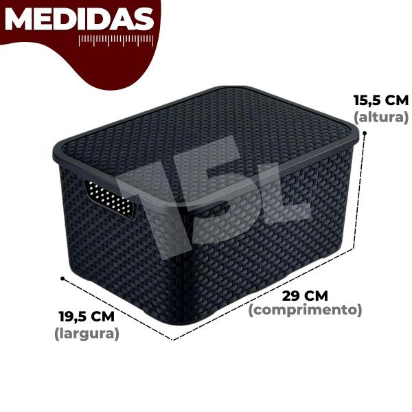 Imagem de Kit 4 Caixas Cesto Rattan Organizadora c/ Tampa 15L 34x26