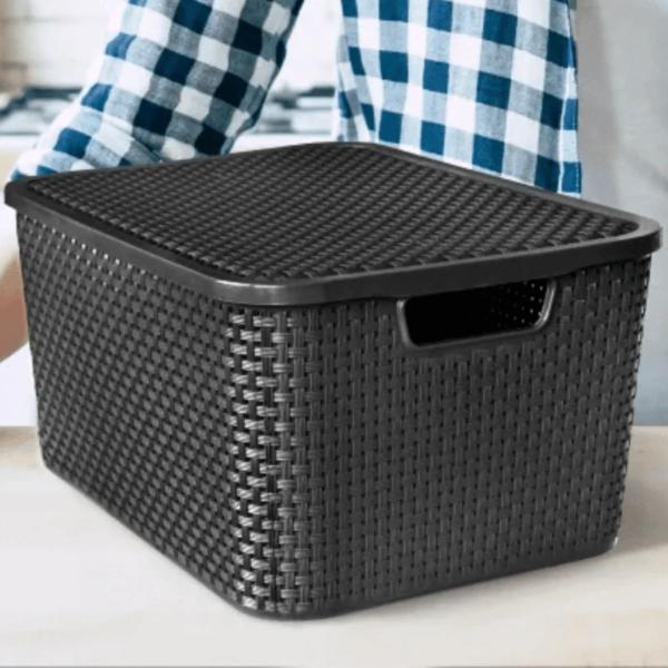 Imagem de Kit 4 Caixas Cesto Rattan Organizadora c/ Tampa 15L 34x26