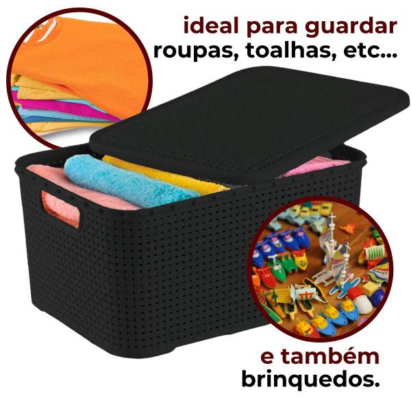 Imagem de Kit 4 Caixas Cesto Rattan Organizadora c/ Tampa 15L 34x26