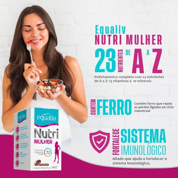 Kit 4 caixas Nutri Mulher Equaliv - Suplemento Multivitaminico 60 cápsulas gel - La san-day Imagem de Kit 4 caixas Nutri Mulher Equaliv - Suplemento Multivitaminico 60 cápsulas gel - La san-day