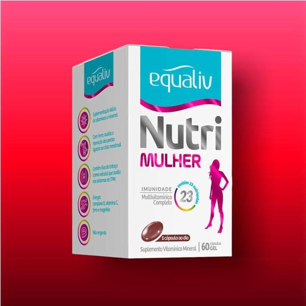 Kit 4 caixas Nutri Mulher Equaliv - Suplemento Multivitaminico 60 cápsulas gel - La san-day Imagem de Kit 4 caixas Nutri Mulher Equaliv - Suplemento Multivitaminico 60 cápsulas gel - La san-day