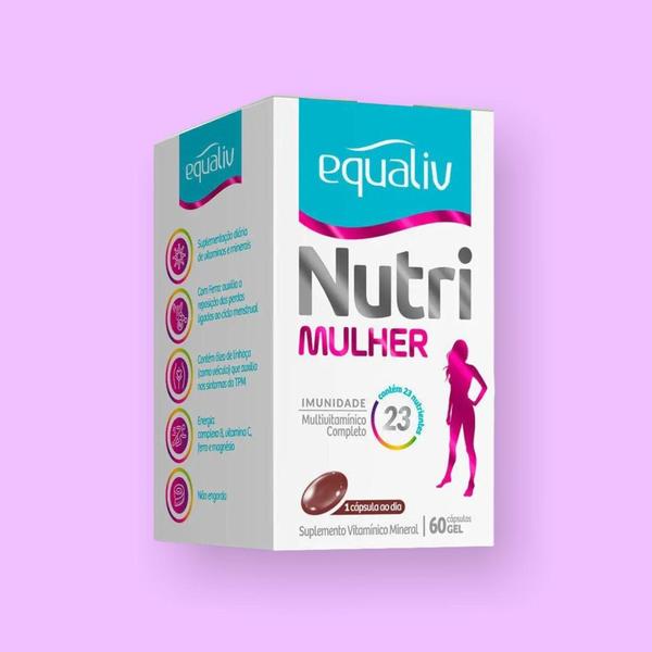 Kit 4 caixas Nutri Mulher Equaliv - Suplemento Multivitaminico 60 cápsulas gel - La san-day Imagem de Kit 4 caixas Nutri Mulher Equaliv - Suplemento Multivitaminico 60 cápsulas gel - La san-day