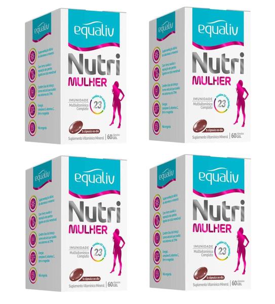 Kit 4 caixas Nutri Mulher Equaliv - Suplemento Multivitaminico 60 cápsulas gel - La san-day Imagem de Kit 4 caixas Nutri Mulher Equaliv - Suplemento Multivitaminico 60 cápsulas gel - La san-day