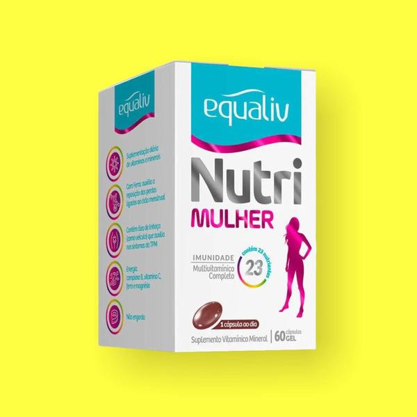 Kit 4 caixas Nutri Mulher Equaliv - Suplemento Multivitaminico 60 cápsulas gel - La san-day Imagem de Kit 4 caixas Nutri Mulher Equaliv - Suplemento Multivitaminico 60 cápsulas gel - La san-day