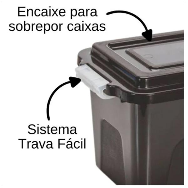 Kit 4 Caixas Organizadoras Black 5L C/ Tampa e Travas - Ercaplast Imagem de Kit 4 Caixas Organizadoras Black 5L C/ Tampa e Travas