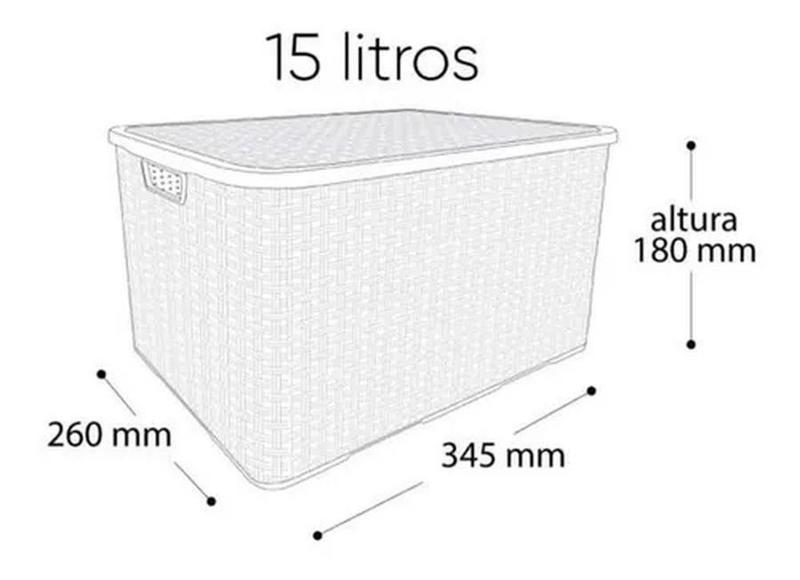 Imagem de Kit 4 Caixas Organizadoras Rattan Com Tampa 15 Litros Preta