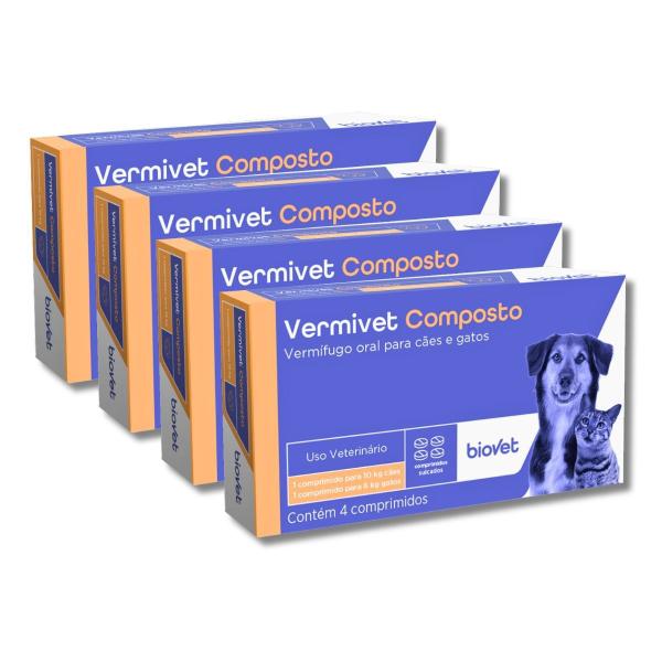 Imagem de Kit 4 Caixas Vermífugo Vermivet Composto - 4 Comprimidos 600mg Cada - Biovet