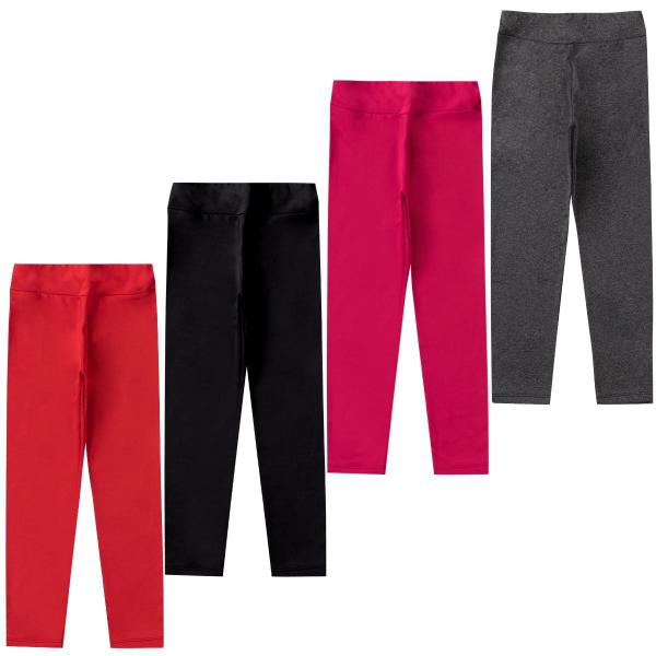 Imagem de Kit 4 Calças Legging Flanelada Infantil Juvenil Menina Térmica Suplex (Cotton) Peluciado Forrado Quentinha Inverno 4-16