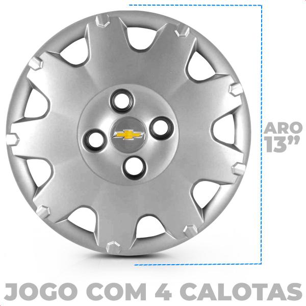 Imagem de Kit 4 Calotas Celta Prisma 2006 2007 2008 2009 2010 2011 2012 Aro 13 Prata Cubo Baixo Grid + Adesivo Resinado 48Mm Gm Cinza Com Dourado (4 Pc)