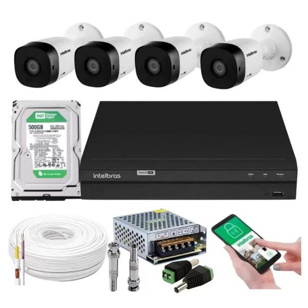 Imagem de Kit 4 Camera de Seguranca Intelbras Bullet vhl 1120b Externa Dvr 4 canais multi hd