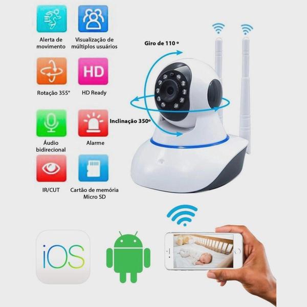 Imagem de Kit 4 câmeras de segurança ip sem fio wifi HD 720P robo wireless com áudio onvif 1 antena