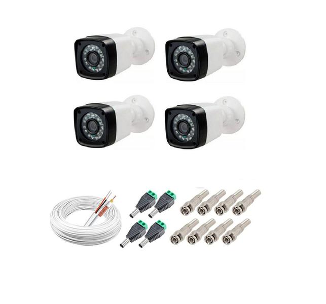 Imagem de Kit 4 Câmeras De Segurança Residencial e comercial hd + cabo + conectores