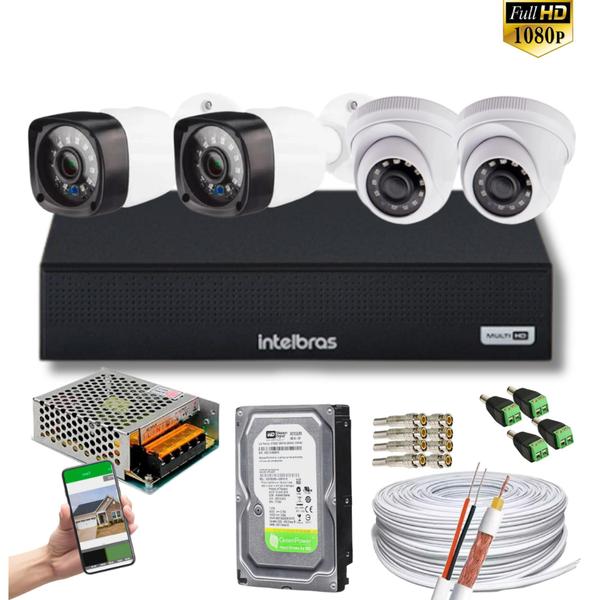 Imagem de Kit 4 Câmeras Full HD 1080p + DVR Intelbras MHDX 3004C C/HD