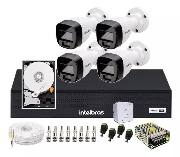 Imagem de Kit 4 Cameras Intelbras 1120 Full Color, Dvr 4 Canais C/ Hd