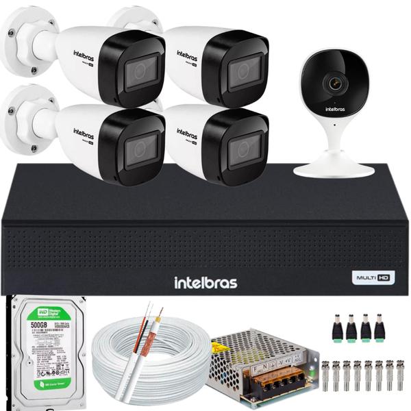 Imagem de Kit 4 Câmeras Intelbras Full Hd 1220b Dvr 4 Canais 1004c 500gb + 1 Câmera De Video Wi-fi Mibo Imx