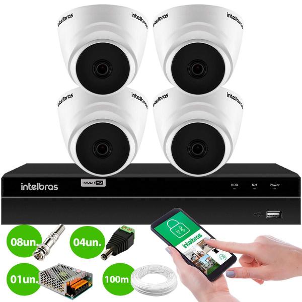 Imagem de Kit 4 Câmeras Intelbras VHD 1220 D G7 Dome Full HD com Visão Noturna de 20m Multi HD + DVR Intelbras MHDX 1204 4 Canais