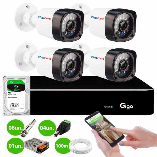 Kit 4 Câmeras Segurança Full HD 1080p Visão Noturna 20M IP66 Hvr Giga GS0480 Canais HD 1TB