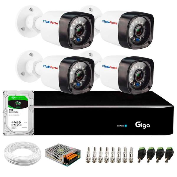 Kit 4 Câmeras Segurança Full HD 1080p Visão Noturna 20M IP66 Hvr Giga