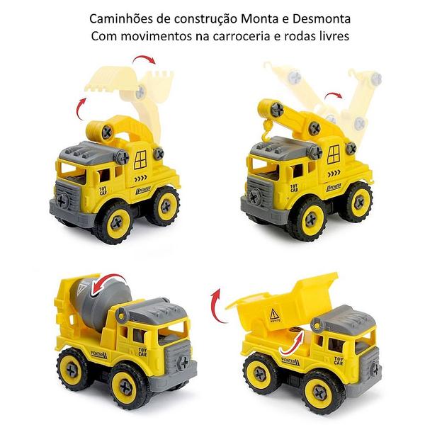 Imagem de Kit 4 Caminhão Trator Educativo de Montar com Chave Infantil