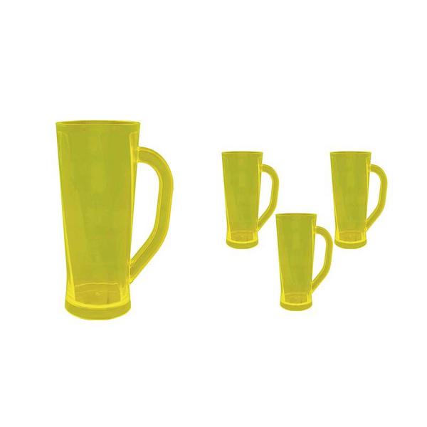 Imagem de Kit 4 Caneca Chopp Cristal Amarelo Neon 430Ml Plástico