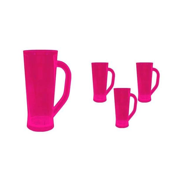 Imagem de Kit 4 Caneca Chopp Cristal Rosa Neon 430Ml Plástico