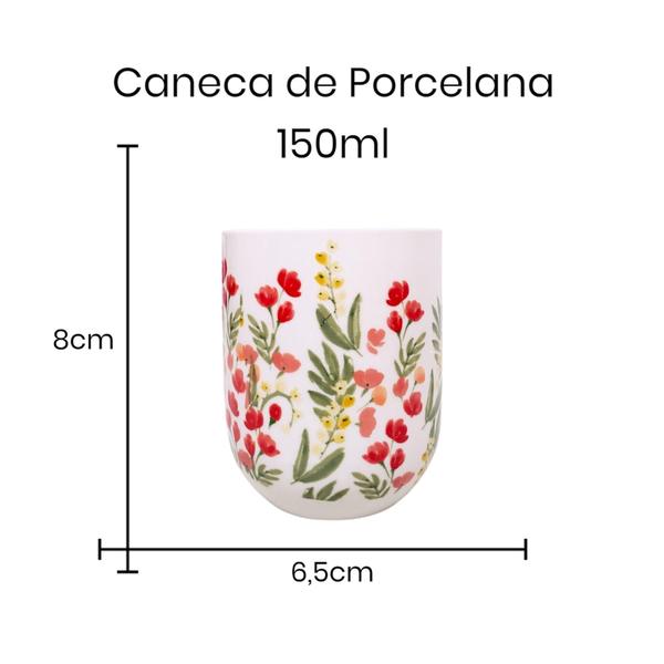 Imagem de Kit 4 Caneca de Chá Porcelana Flores Xicara Copo 150ml