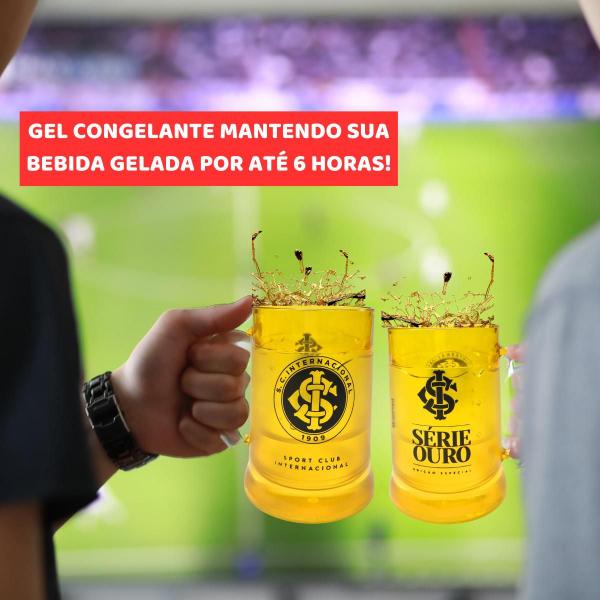 Imagem de Kit 4 Canecas Copo Gel 300ml + Cordão 65cm Isolante Térmico Chopp Cerveja Internacional Série Ouro